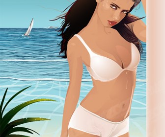 Seaside Hot Bikini Girl Vector