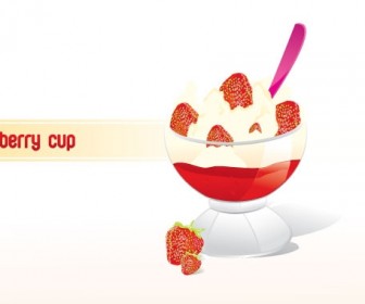 Strawberry Frozen Yogurt Cup Vector Graphics