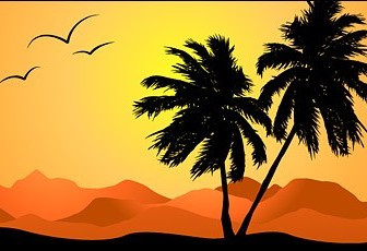 Palm Tree In Sunset Landscape Vector Graphics