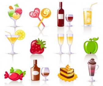 Vector Sweet Drinks And Fruit Icons Icon Vector Graphics