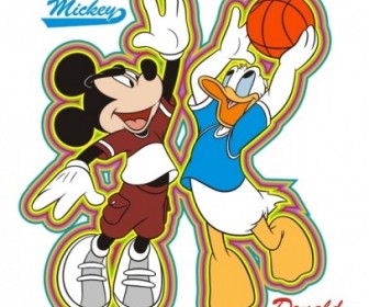Vector Mickey And Donald Basketball Vector Art