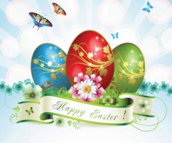 Easter Card Vector with Butterfly Egg