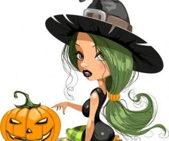 Vector Pretty Witch With Halloween Illustration Vector Art