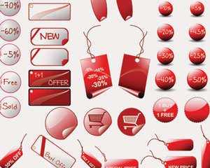 Red Glossy Stickers Sale Vector Pack