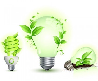 Green Leaf with Energy Lamps Vector