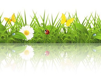 Fence grass and flowers vector