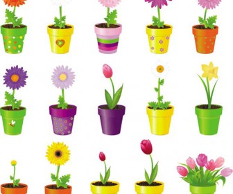 Vase flower vector set